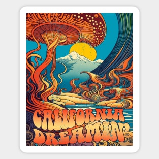 Retro 70's California Mushroom Landscape Sticker